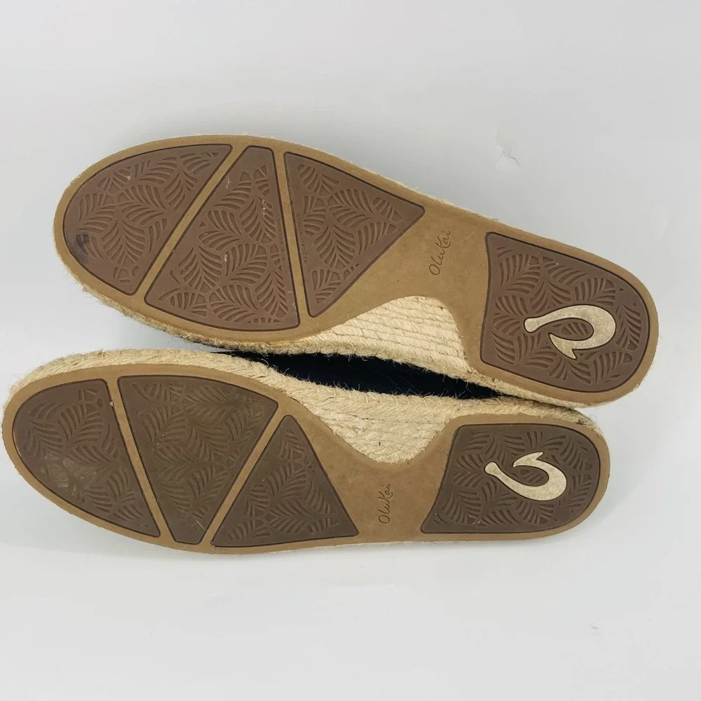 Olukai Kaula Pa'a Li Black Espadrille Sneakers Lace Up Shoes Women US 11 EU 41